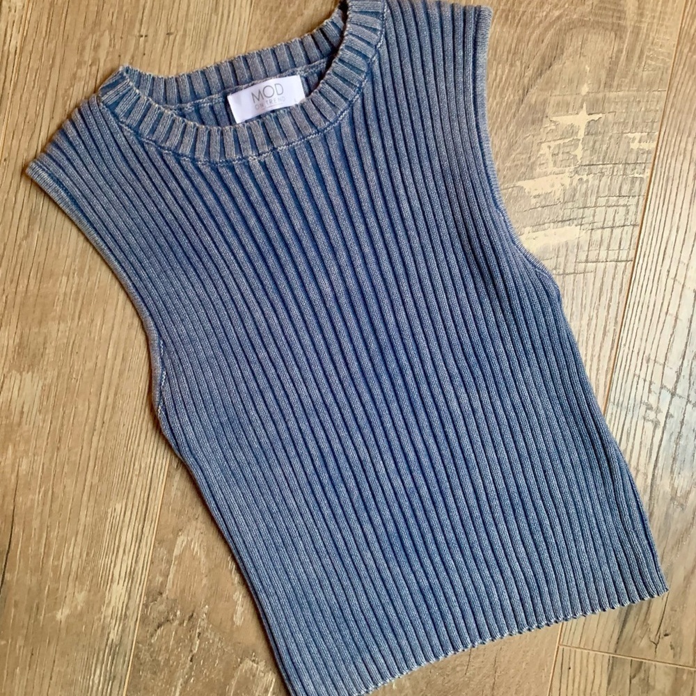 Mod On Trend Women's Blue Ribbed Tank Top - Picture 1 of 7